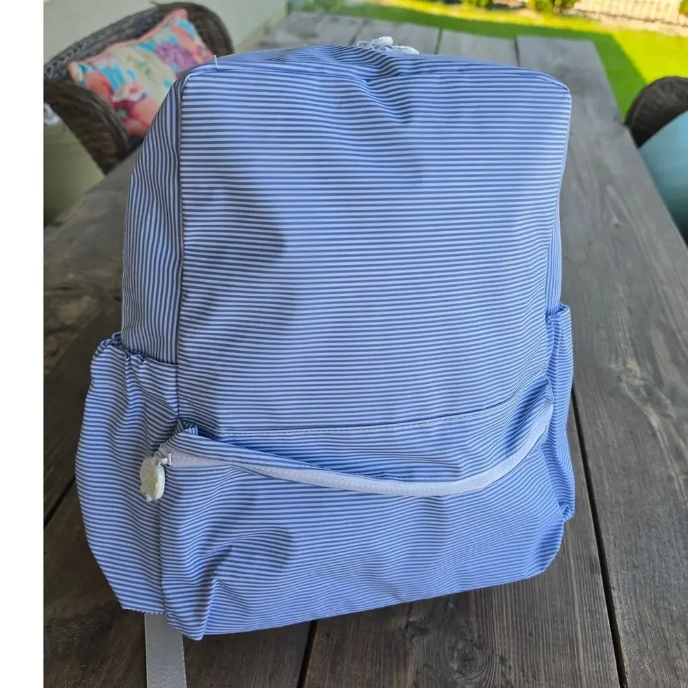 NEW Apple of my Isla Striped Blue backpack wipeable/ drink holder